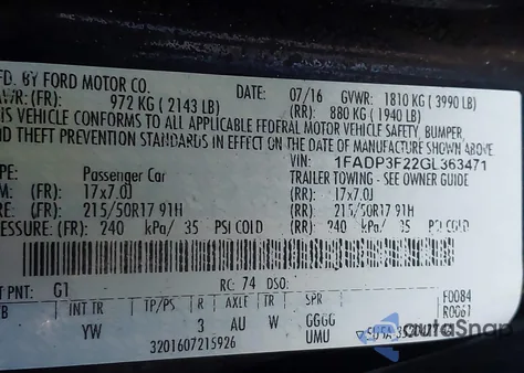 2016 Ford Focus Se from USA, damaged, VIN 1FADP3F22GL363471